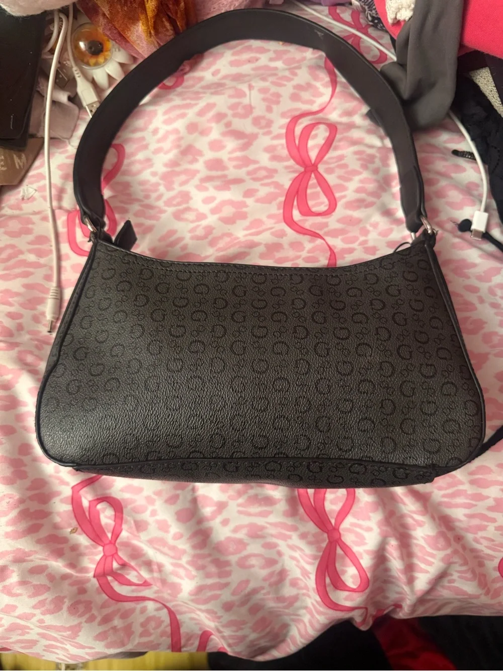 GUESS Black Logo Monogram Shoulder Bag